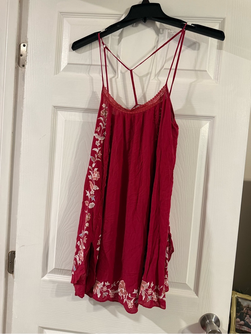 Free People Red Floral Embroidered Strappy Slip Dress